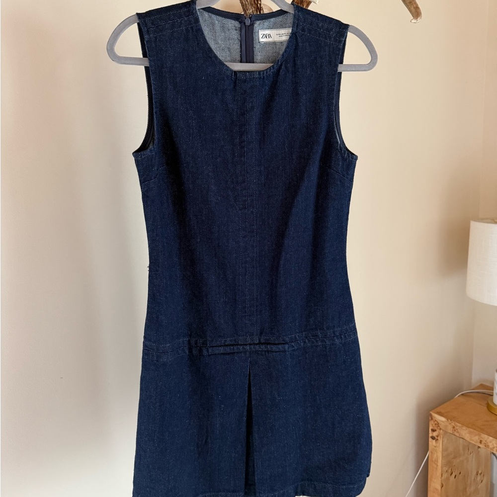 Zara Navy Sleeveless Denim Shift Dress